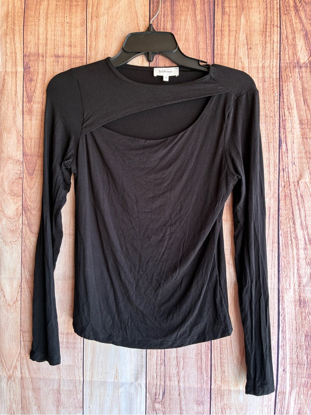 Böhme Black Long Sleeve T-Shirt with Neckline Cutout Detail 
Size Medium - Picture 2 of 6
